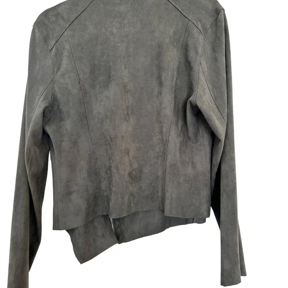 Blank NYC Faux Wrap Vegan Suede Asymmetrical Zip Draped Moto Jacket Grey Medium - Picture 6 of 8